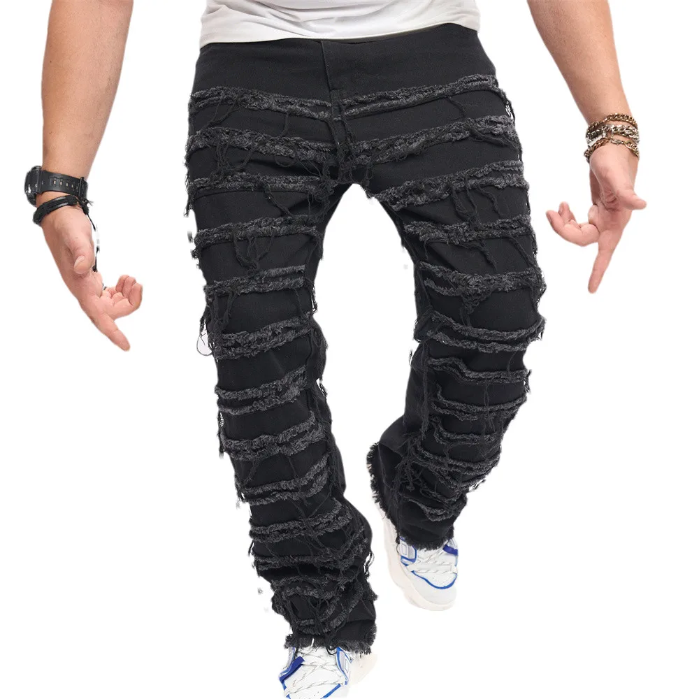 Новая уличная одежда стильные мужские джинсы байкерские свободные прямые