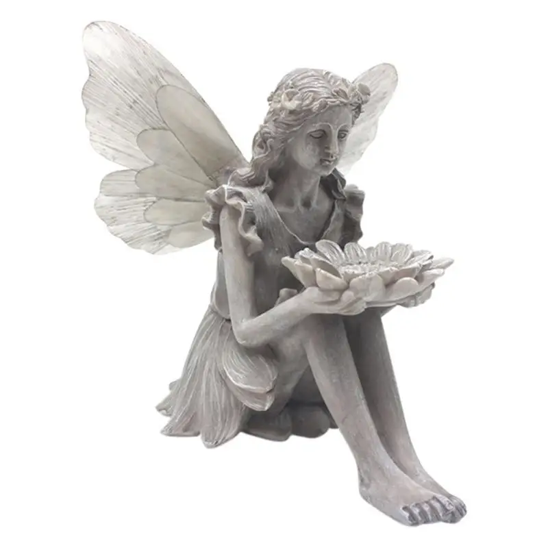 

Sunflower Fairy Statue With LED Beautiful Angel Sculpture Realistic Figure Ornament Stone Garden Yard Art Outdoors Indoor Decor