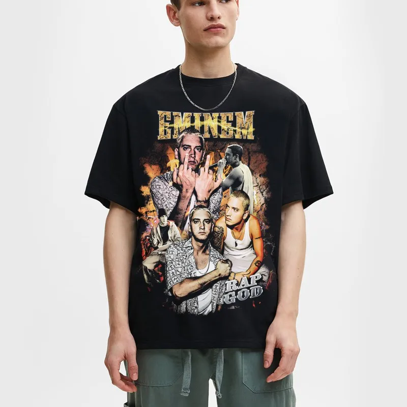 West Coast Rapper Eminem Hip Hop Fashion Vintage T-shirt Graphics Streetwear 90s Unisex Cotton Tees Harajuku Quality Tops