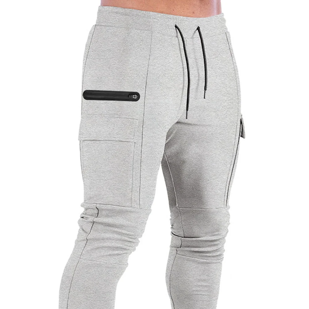 

Men's muscle fitness running training sports cotton trousers men's breathable slim fit casual health pants pockets