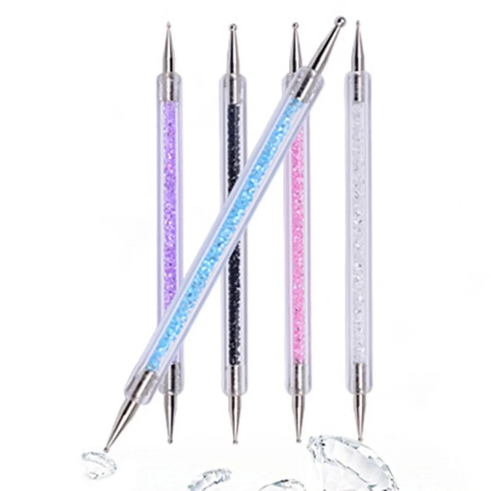 

5Pc 2Way Double Head Nail Dotting Pen Marbleizing Flower Painting Dot Pen Brush Colorful Rhinestone Handle Dot Pen Manicure Tool