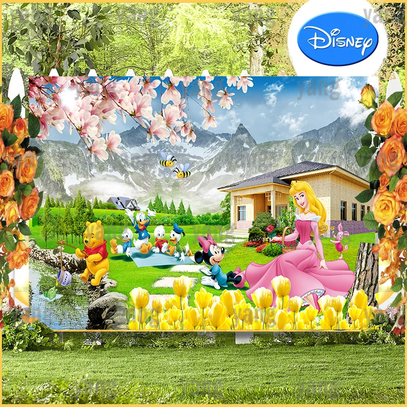 Lovely Custom Backdrop Girls Princess Cartoon Sleeping Beauty Disney Baby Happy Birthday Party Decoration Backgrounds Banner