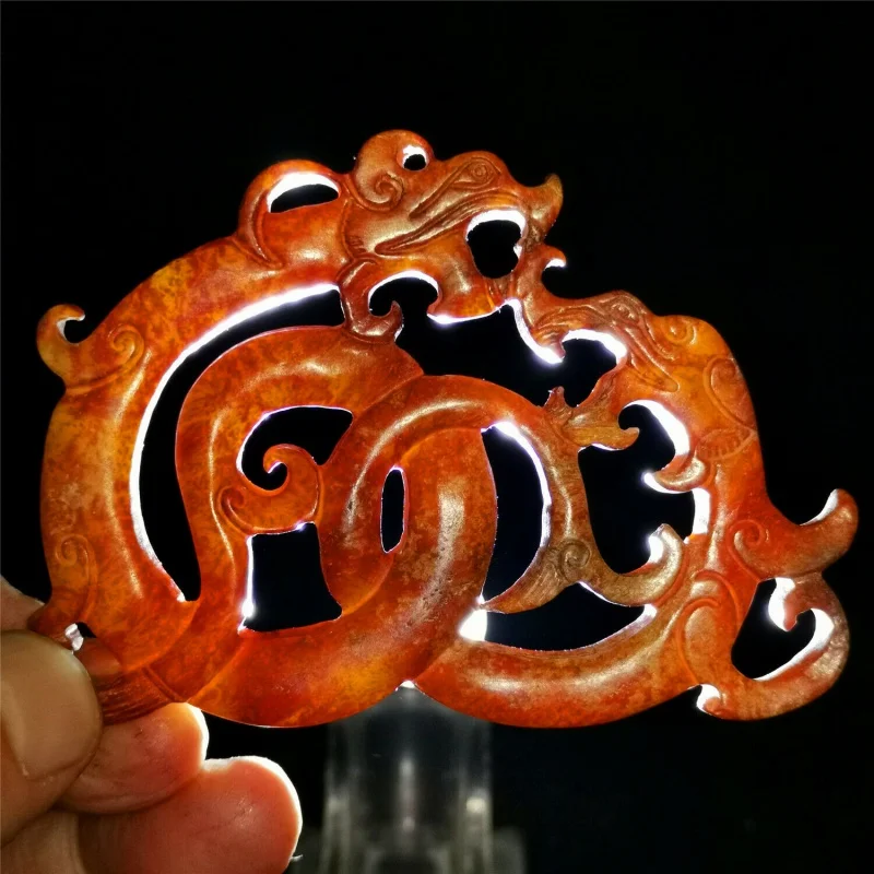 

Chinese Old Rare Hetian Jade Jade Hand Carved Pendant Necklace Statue Dragon