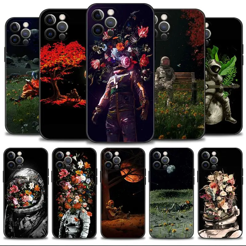 

Astronaut In Flowers Play Guitar Case For Apple iPhone 14 13 12 11 Pro Max 13 12 Mini XS Max XR X 7 8 6 6S Plus Phone Shell