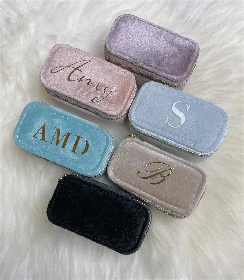 Mini Personalized Velvet Jewelry Great For Bridesmaid Gift, Bride Gift, Jewelry Box, Travel Case, Bride, Keepsake