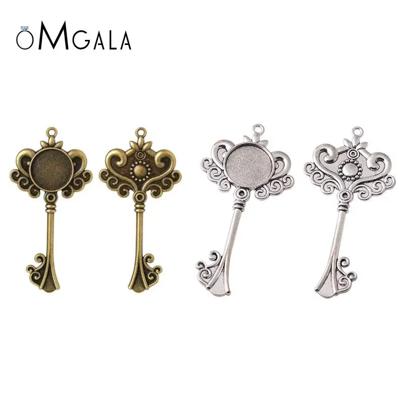 

5PCS Vintage Cabochon Base 20mm Flower Key Pendant Bezels Tray For Necklaces Diy Resin Jewelry Making Accessories Findings
