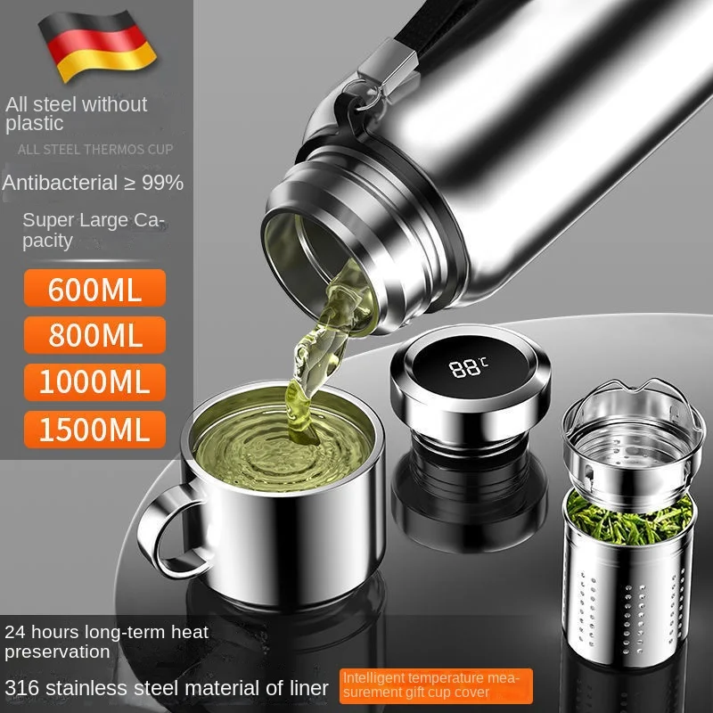 Water Bottle Temperature Display Stainless Steel Thermos Vacuum Hot Water Flask Vacuum  Insulated Mug Cup