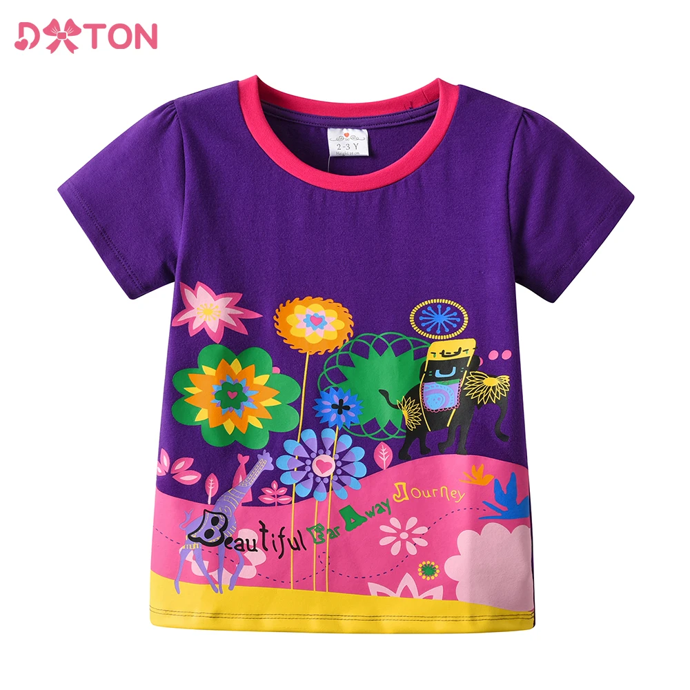 

DXTON/футболка с цветочным принтом для девочек детские летние хлопковые топы и футболки с короткими рукавами и круглым вырезом, детская повсе...