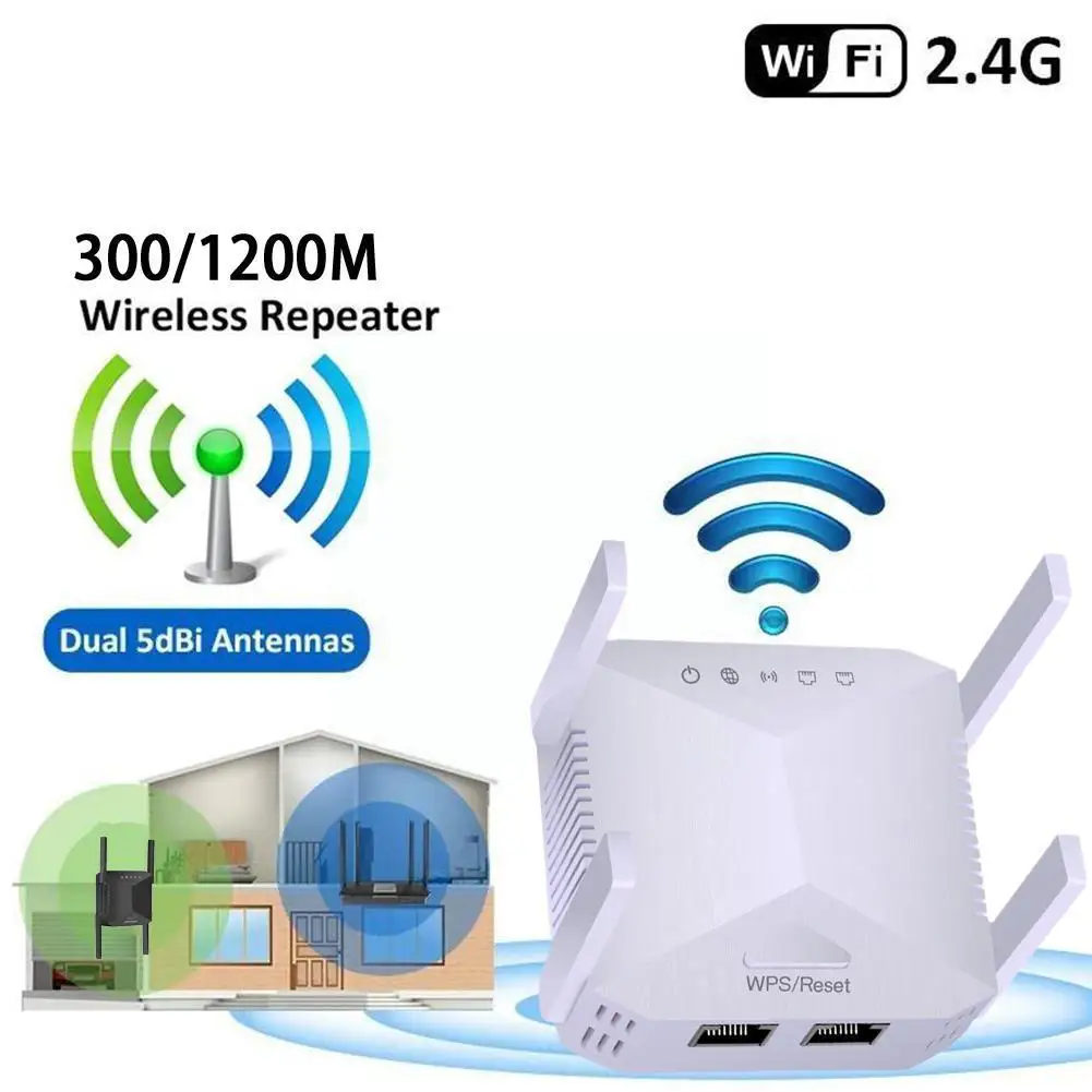 

2.4GHz 5G Wireless WiFi Repeater 300Mbps/1200Mbps External Antennas Signal Amplifier Long Range Band Network Extender for H A2T4