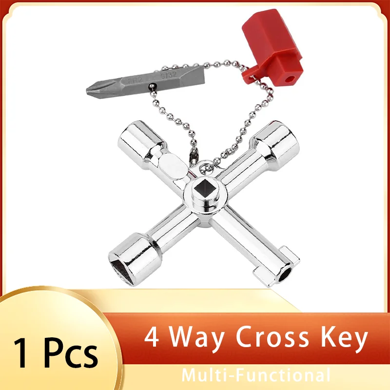 

4 Way Cross Key Bit Zinc Alloy Multi-Functional Plumbers Electricians Tools for Water Meter Valve Electric Box Cupboard Cabinet