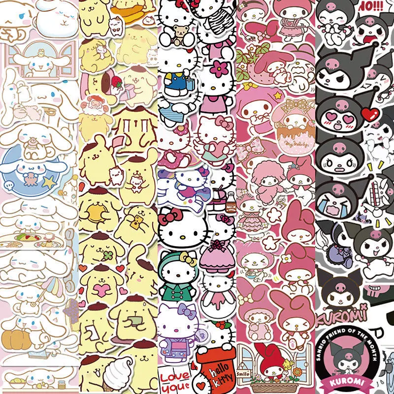 

50Pcs Kawaii Sanrioed Anime Stickers Cartoon Stitch Kuromi Hello Kitty My Melody Waterproof Graffiti Decorative Stickers Kids