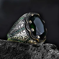 man emerald stone ring ottoman style ring turkish handmade silver men ring vintage ring 925k sterling silver ring