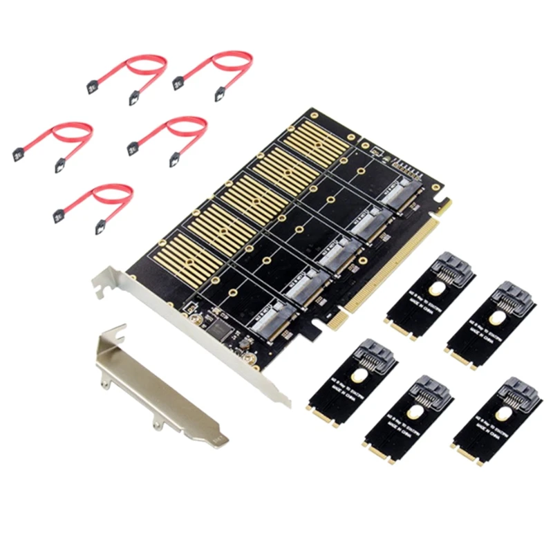 

Плата расширения Pcie X16 на 5 портов M2 NGFF B-Key SATA, адаптер 6 Гбит/с, дополнительная 5X B-Key SSD или SATA жесткий диск на ноутбук и ПК