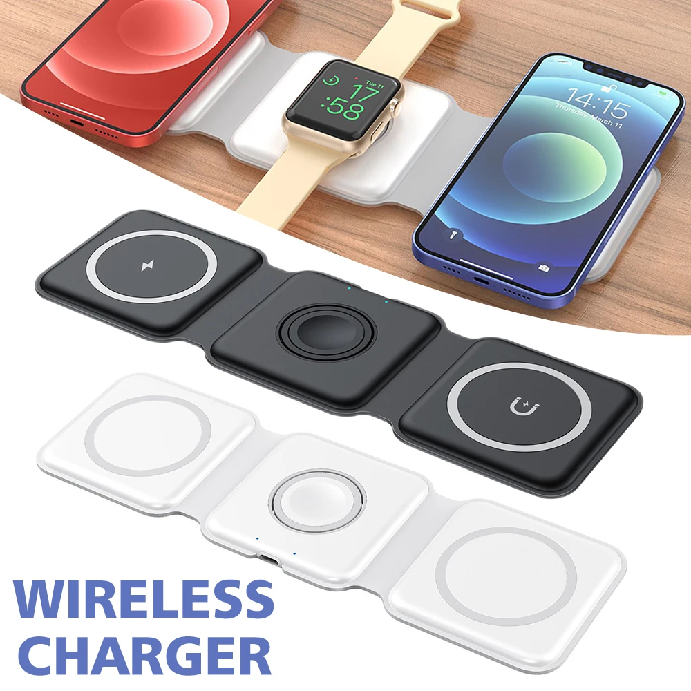 

Magnetic 3 in 1 Fast Wireless Charger 15W Foldable Charging Station for iPhone 13 12 Pro Max Mini iWatch 7 6 SE AirPods 2 3 Pro