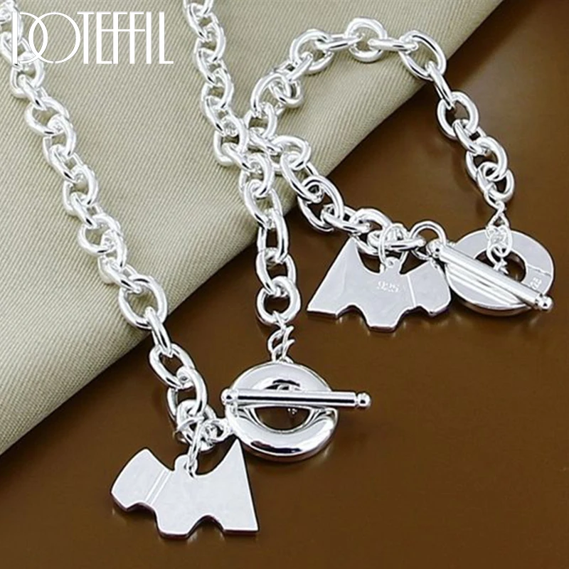 

DOTEFFIL 925 Sterling Silver Dog TO Buckle Necklace Bracelet Set For Women Man Wedding Engagement Jewelry