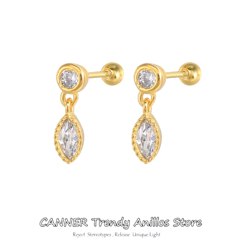 

CANNER 1Pair Real 925 Sterling Silver Water Drop Zircon Stud Earrings Piercing Ohrringe Luxury Women Crystal Jewelry For Wedding