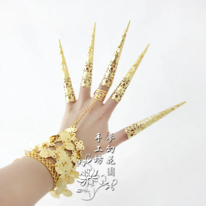 

One Pair Long Nails Bracelet Set Jewelry Ring Props Peacock Indian Belly Dance Stage Performance