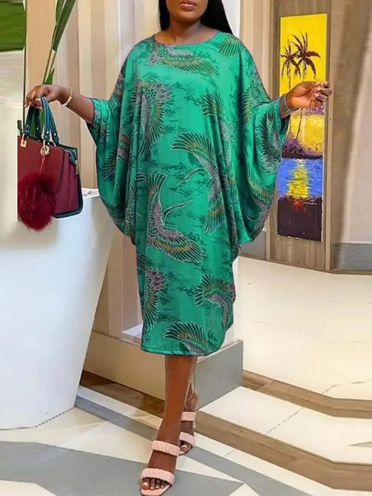 

VONDA Vintage Printed Midi Dress 2022 Women Long Sleeve Casual Loose Holiday Dress Vestido Oversize Loose Robe Summer Sundress4#