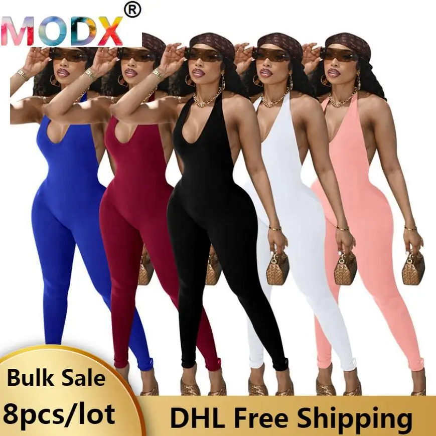 

Women Backless Jumpsuits Sexy Summer Bodysuit Clothes Y2k One Piece Outfit Black Jogging Overalls Sleeveless Streetwear 7026