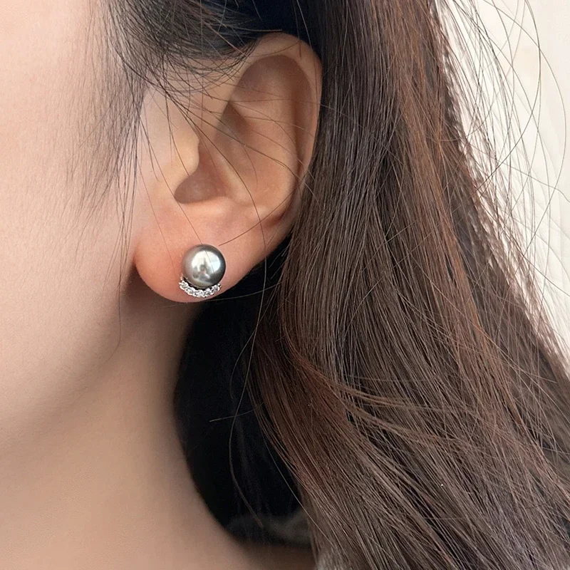 Серьги-гвоздики с жемчугом и цирконом серебро 925 пробы