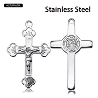 10pcs stainless steel cross charms pendant for necklace handmade religious crosses diy jewelry making accessories assomada