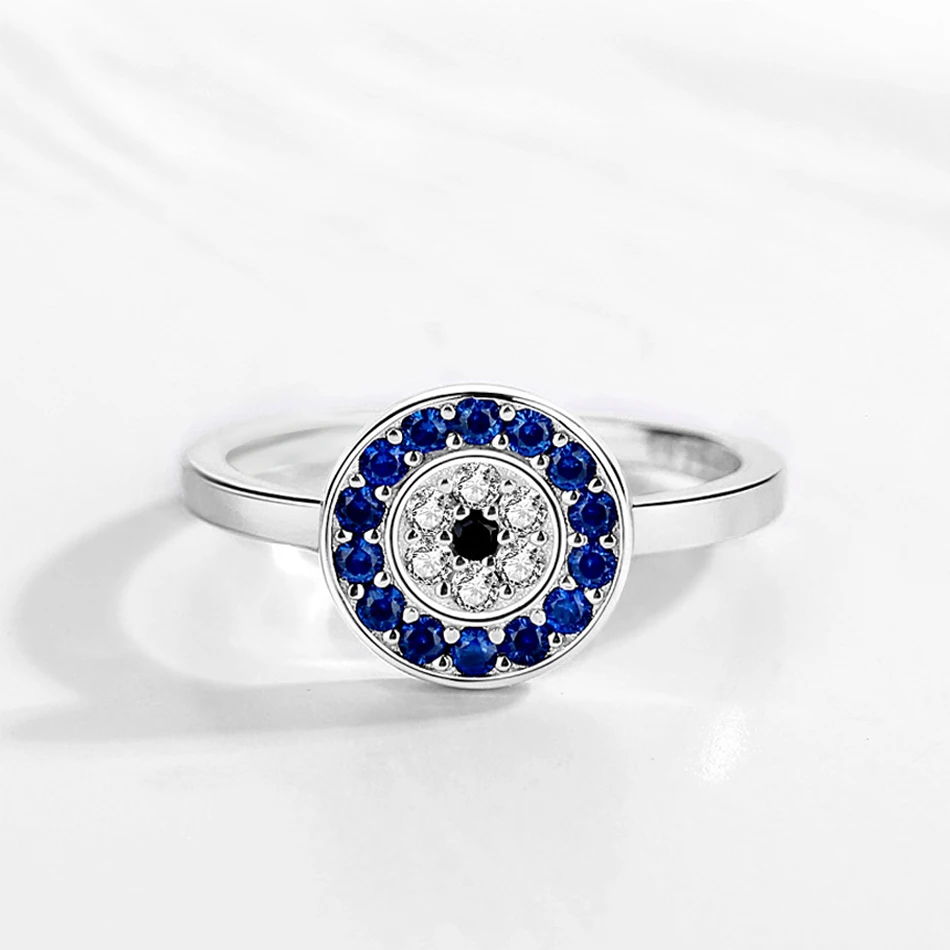 TONGZHE Lucky Evil Eye 925 Sterling Silver Rings For Women Charm Blue CZ Finger Men Wedding Engagement Luxury Jewelry |