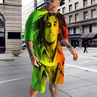 2022 trend mens reggae music singer bob marley 3d printed mens suit t shirt beach shorts casual oversized sports 2 piece set