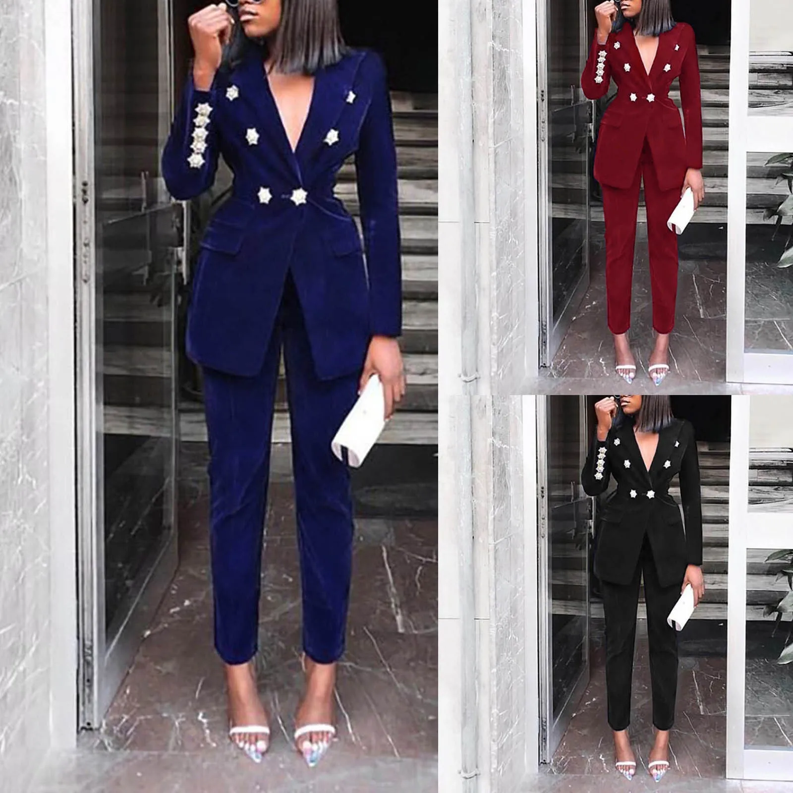 Деловые брюки женские осенне-зимние однотонные повседневные брючные костюмы с