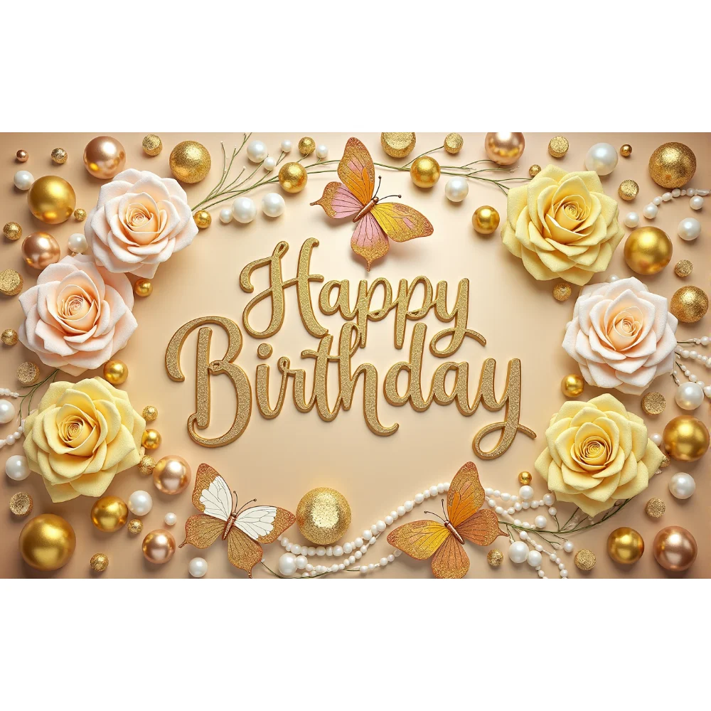 Баннер с днем рождения бабочка роза золотая тема украшение для дня фон флаги