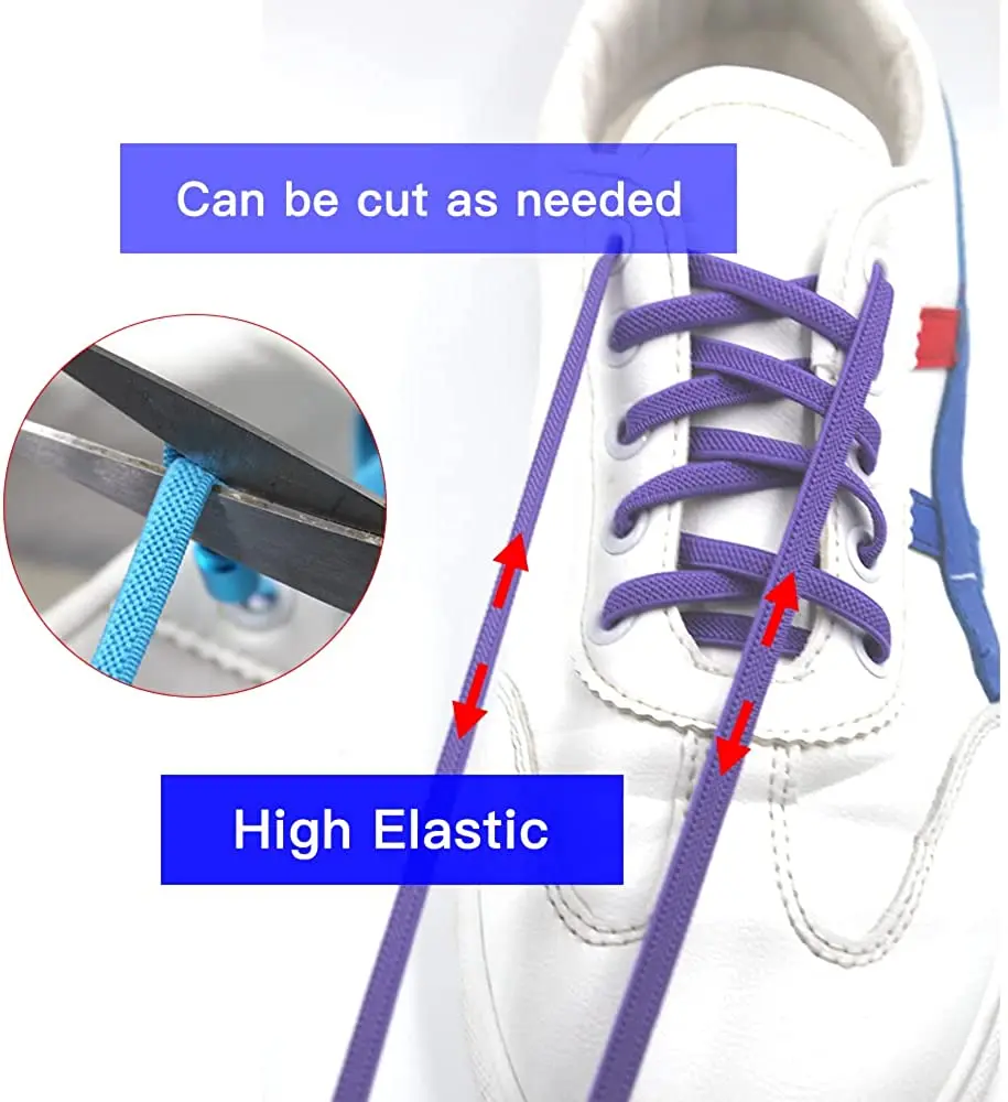 4 Pairs Elastic No Tie Shoe Laces with 4 Colors Tieless Shoelaces One Size Fits All Adult and Kids