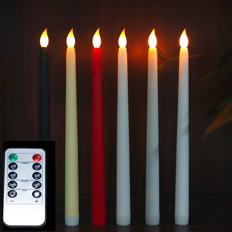 

Pack of 12 Yellow Flickering Remote LED Candles,Plastic Flameless Remote Taper Candles,bougie led For Dinner Party Decoration