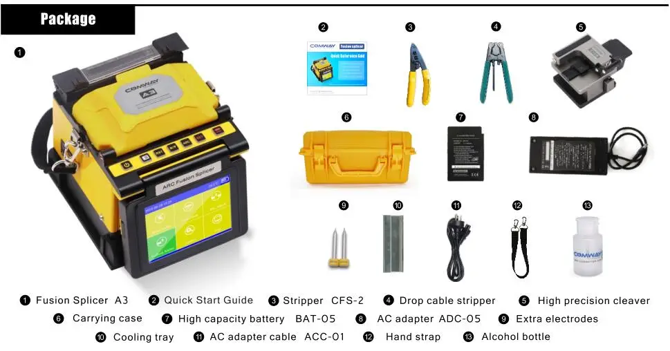Multi-language Comway A3 optical fusion splicer strong performance fiber endface melter 2 in 1 ARC Splicing machine Touch screen