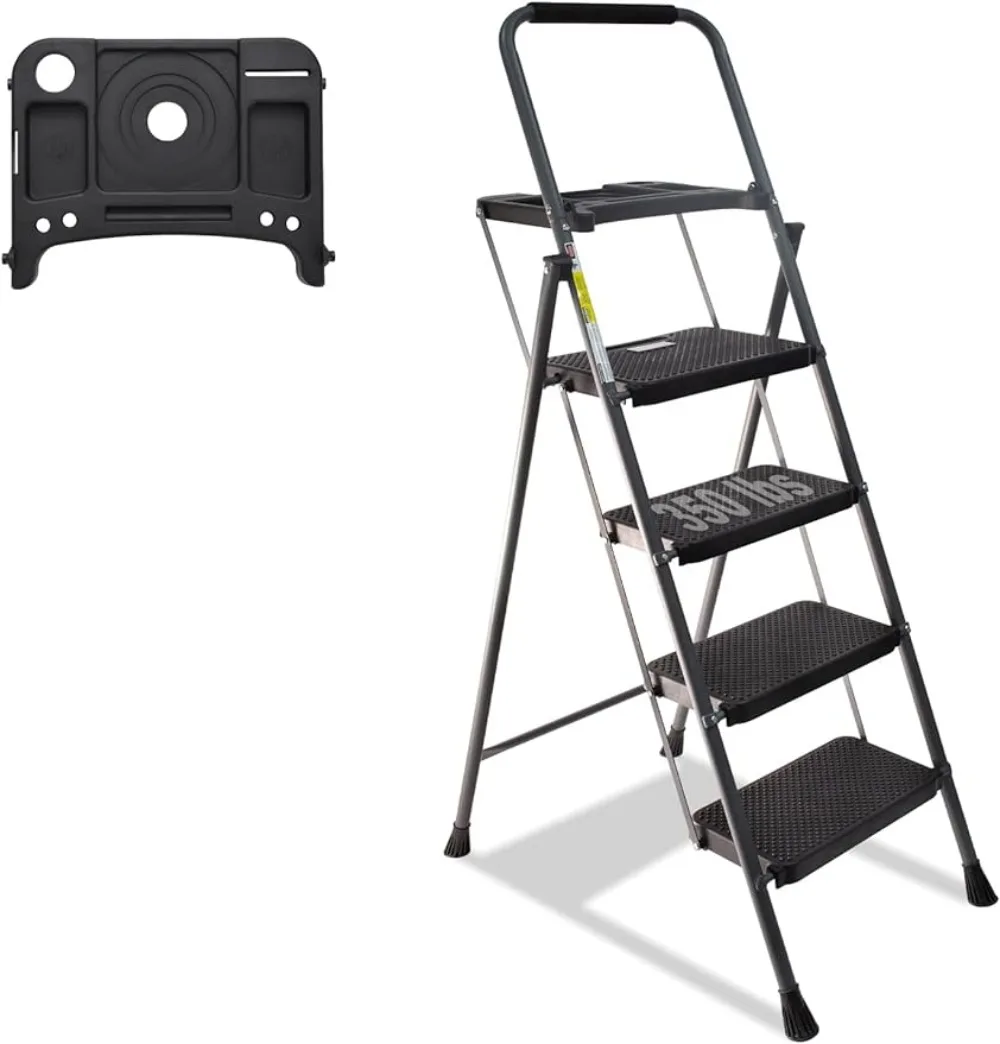 

4 Step Ladder, GOLYTON Lightweight Folding 4 Step Stool with Tool Platform, Wide Anti-Slip Pedal and Convenient Handgrip, Sturdy
