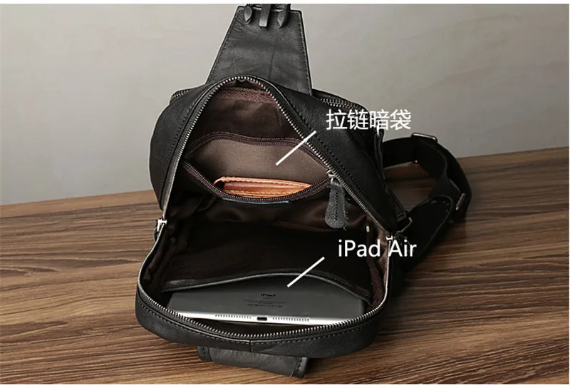 Casual high-quality first-layer cowhide men's black chest bag fashion outdoor luxury natural soft genuine leather crossbody bag