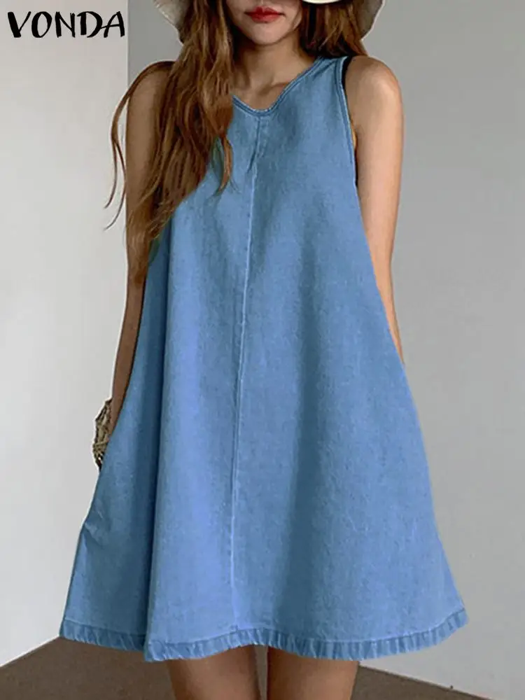 Джинсовое платье VONDA 2023 женское летнее мини-платье сексуальный пляжный