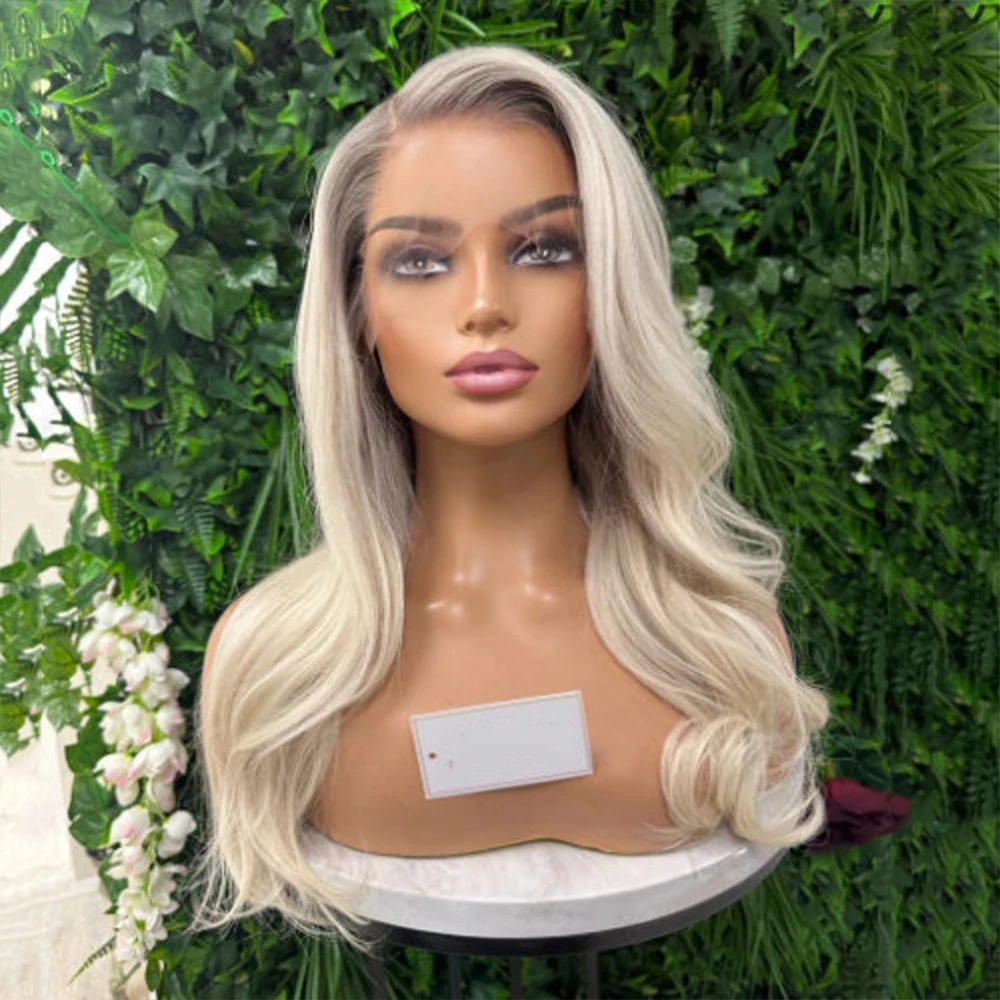 Luxury Rooted Platinum Ash Blonde Full Lace Wig 100% Human Hair HD Transparent Lace Front Wig Pre Plucked Hairline Ready to Wear