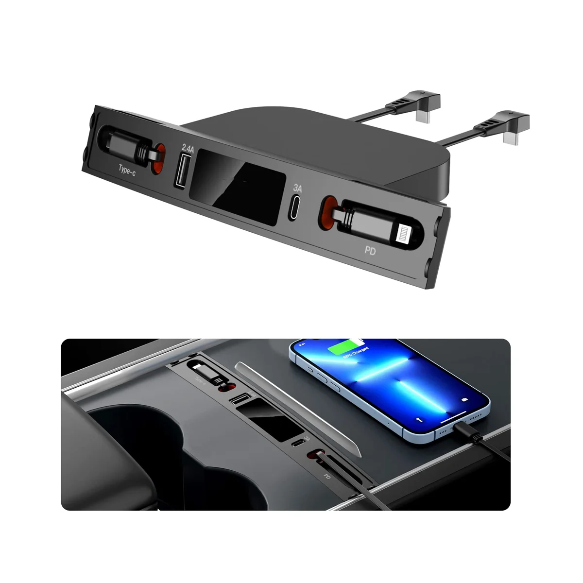 USB-Док-станция телескопическая для Tesla Model 3 Y 2021-2023 18 Вт