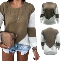 s3697 womens sweater spring and autumn new long sleeve round neck stitching casual loose knit sweater women