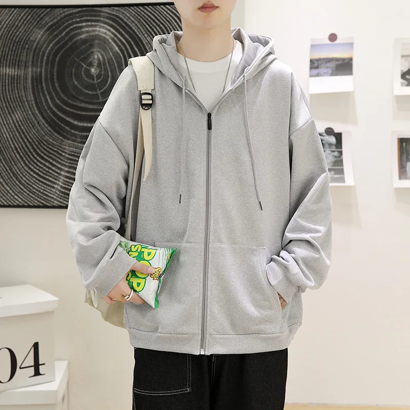 

Spring and Autumn Men's and Women's Casual Cardigan Hooded Sweater Couple Cardigan Hip Hop Drop Shoulder Jacket