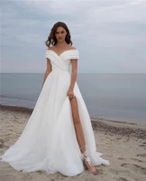 simple v neck organza wedding gown for bride 2022 floor length beach bridal gowns backless off the shoulder vestido de novia