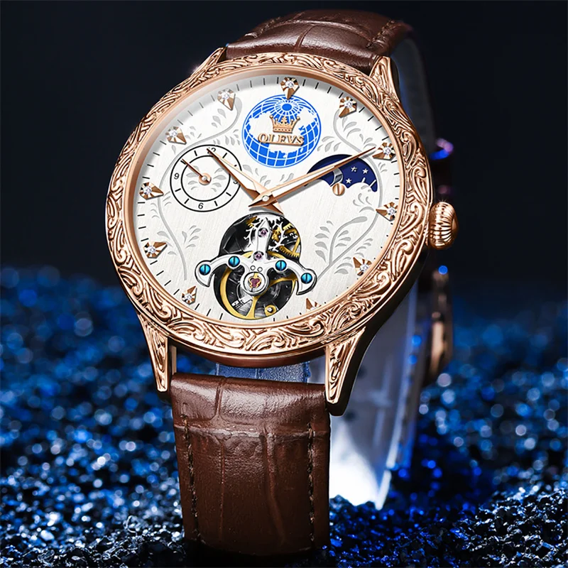 

OLEVS New Mens Watch Top Brand Luxury Moon Phase Automatic Mechanical Watch Men Clock Waterproof Sport Watches Relogio Masculino