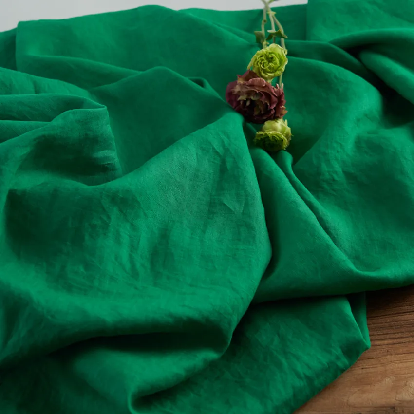 

High quality sand washed pastoral flax fabric Retro Green tissu Dress robe trousers shirt and costume telas