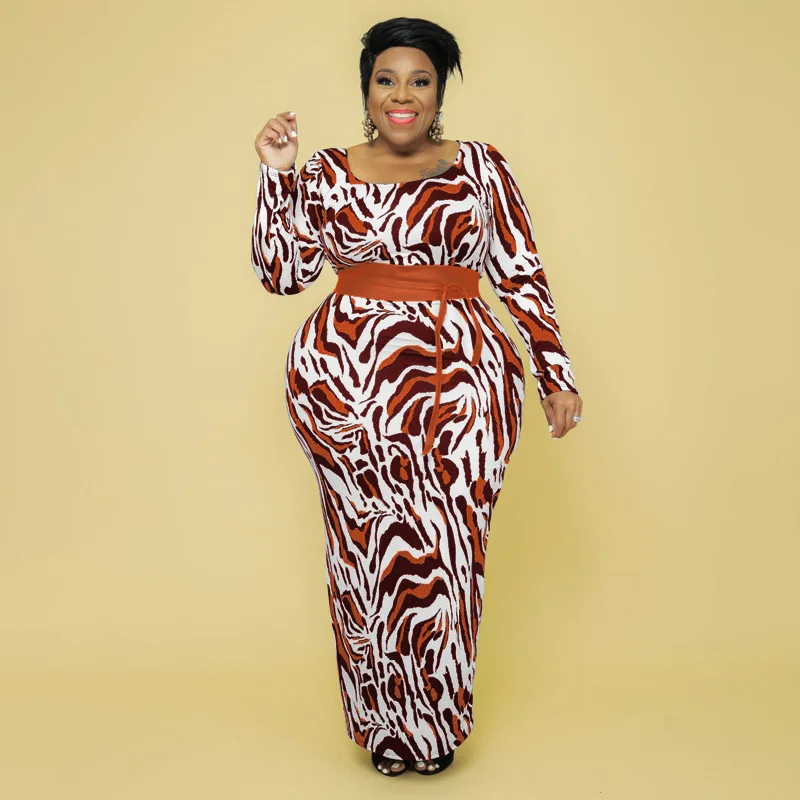 Plus Size Women's Dress Autumn/Winter Leopard Print Slim Fashion Square Neck Temperament Commuter Party Dress  Evening Dresses