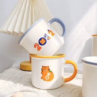 new 350ml cartoon ceramic mug with handle creative cute tiger print milk coffee cup office home drinkware water cups couple cups