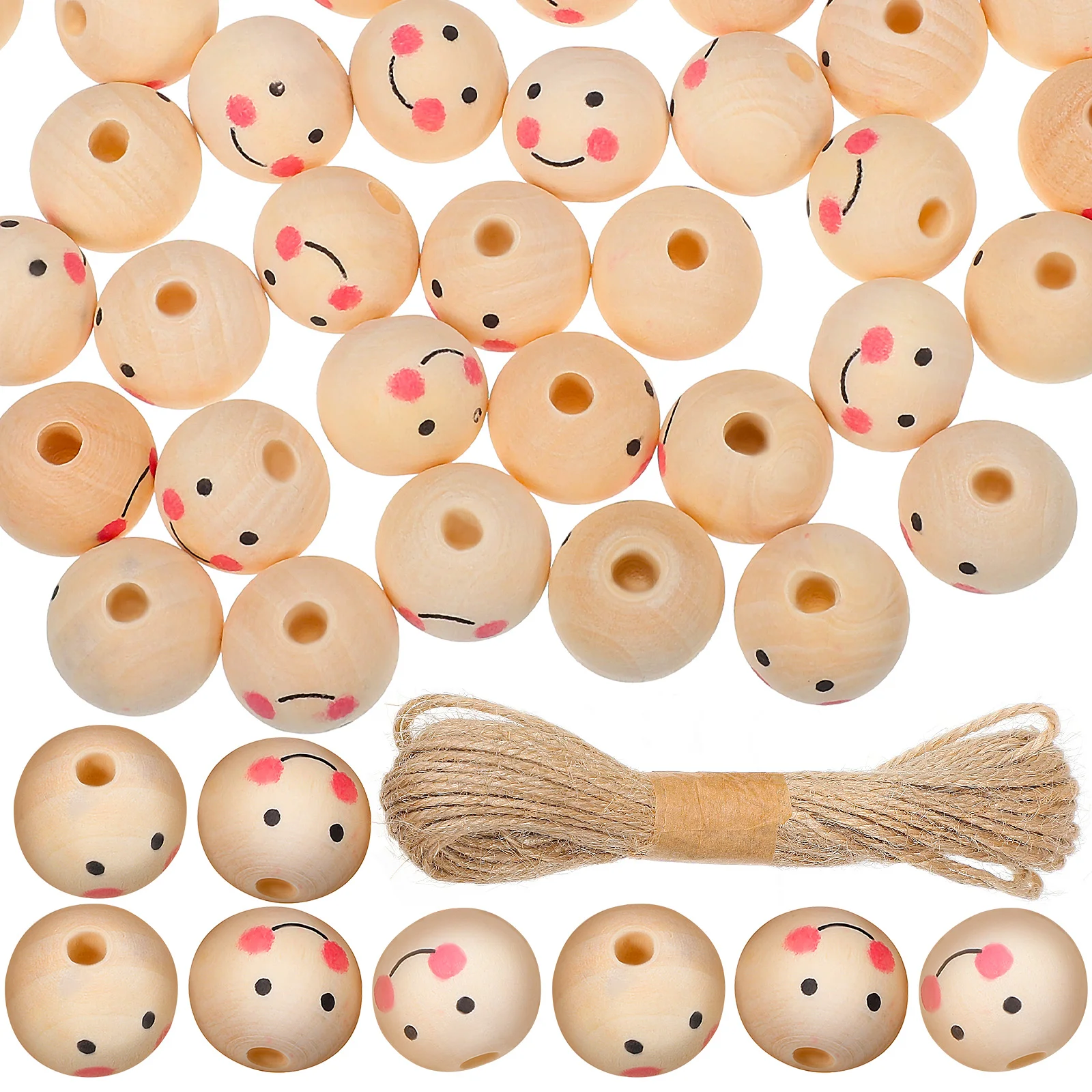 

50 Pcs Decor Wood Rounds Crafts Beads Bulk Decorate Holes Decorative Wooden Loose Child Jewelry Making