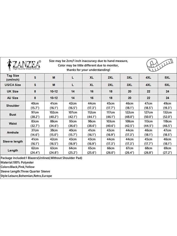 ZANZEA женский повседневный пиджак с рукавами 3/4 корейский стиль офисный лацканами