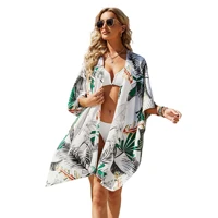 women sun protection shawl lady summer chiffon cardigan holiday flower bikini blouse breathable beach cape sexy tippet wholesale