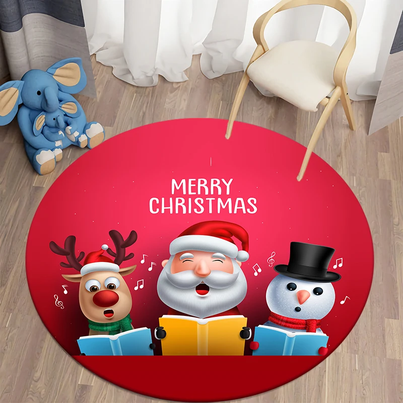 Christmas Kawaii Printed Round Carpet Living Room Rugs Floor Carpet Bath Mats Bedroom Rug Flannel Anti-Slip Mat for Children