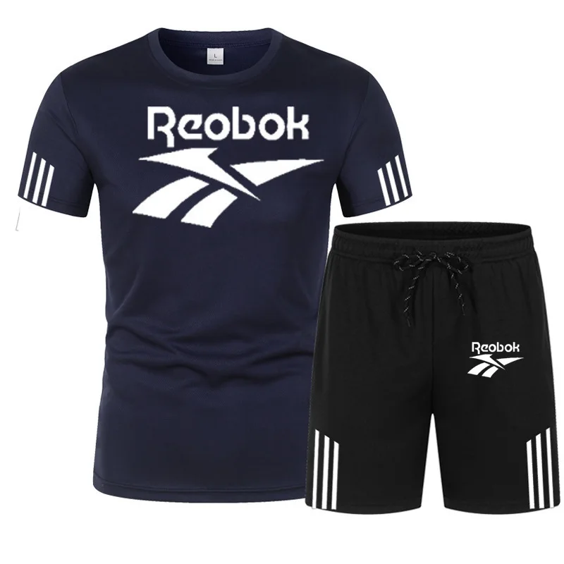 

2023 Summer Men's Fitness Fashion Men's Casual Sportswear Suit Oversized Sports Suit Short Sleeve T-Shirt + Shorts 2 Piece Set