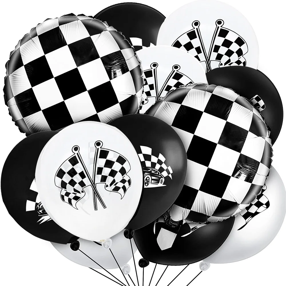 

12Pcs/Set Race Car Birthday Decoration Signs Racing Checkered Flags Latex Balloons Boys Racing Party Dirt Bike Hot Wheel Supplie